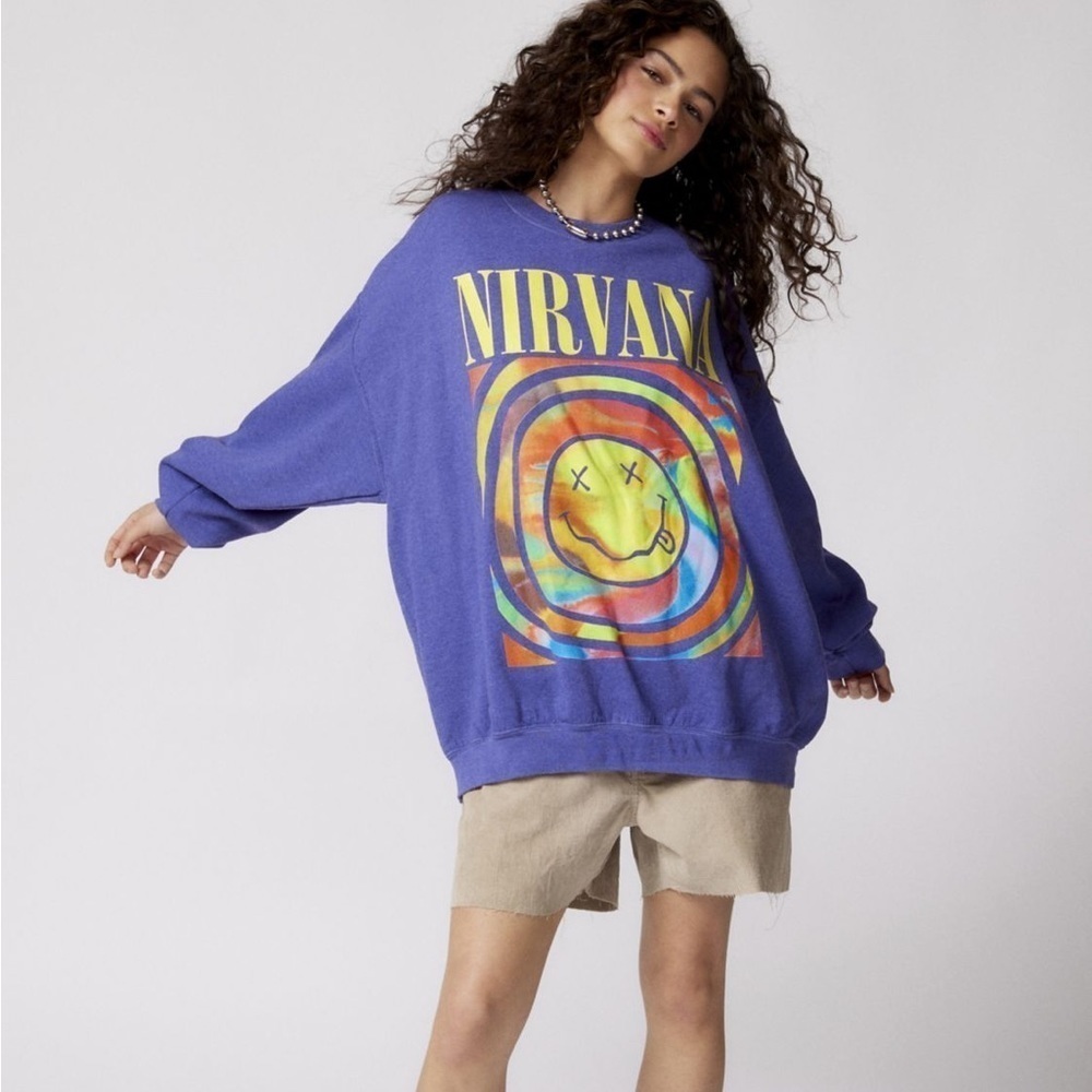 Urban Outfitters Nirvana Smile Overdyed Crew Neck Sweatshirt Size L/XL - Picture 2 of 5